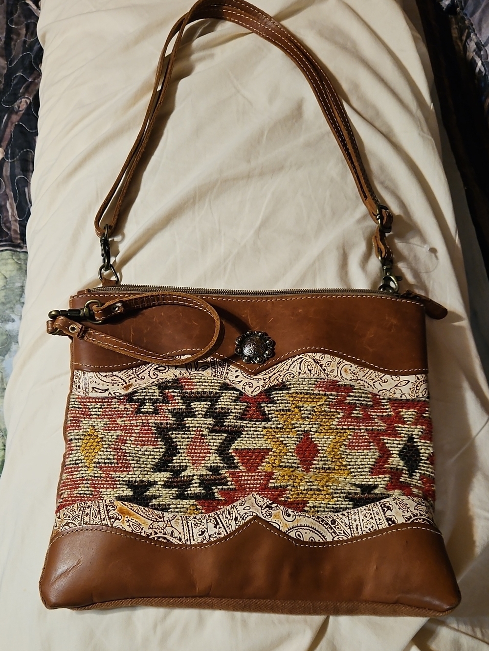 Myra Bag Brown Southwestern Woven Crossbody Bag